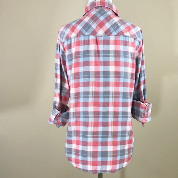 JACHS GIRLFRIEND Plaid Pink button front Flannel - Picture 4 of 8